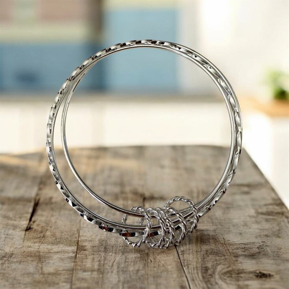 925 Silver Plated Triple Interlocking Bangle Bracelet Size: See pictures